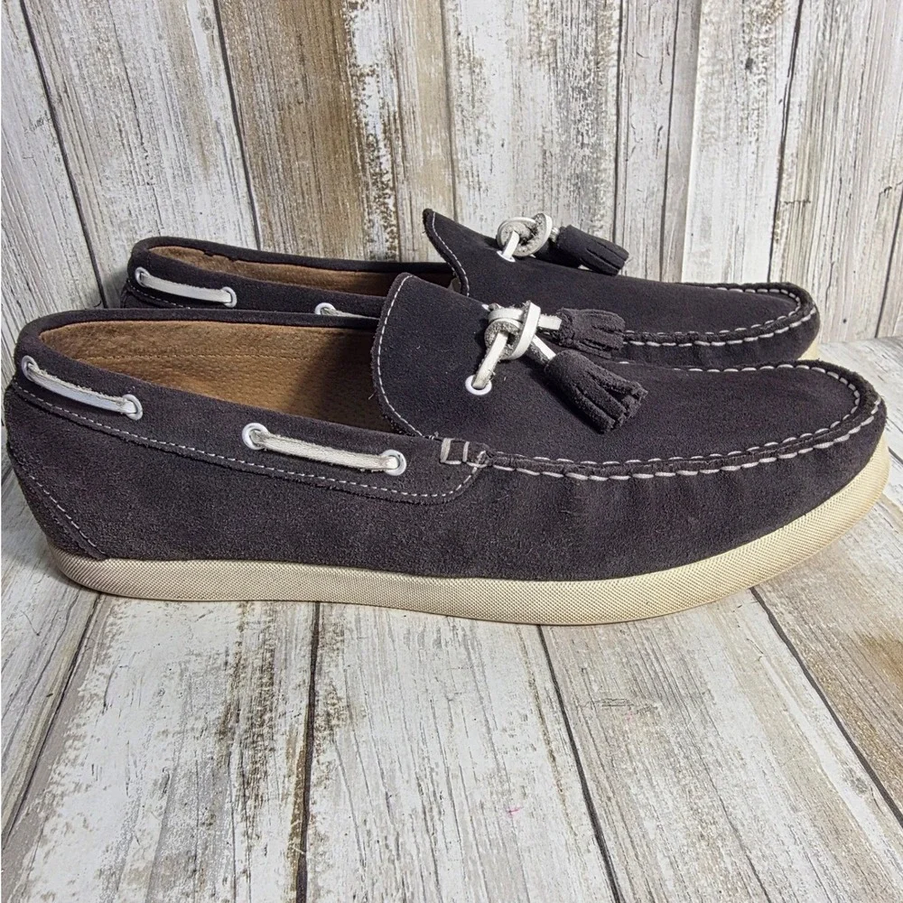 Joseph Abboud Collection Brown Suede Tassel Loafer Boat Shoes Contrast Stitch